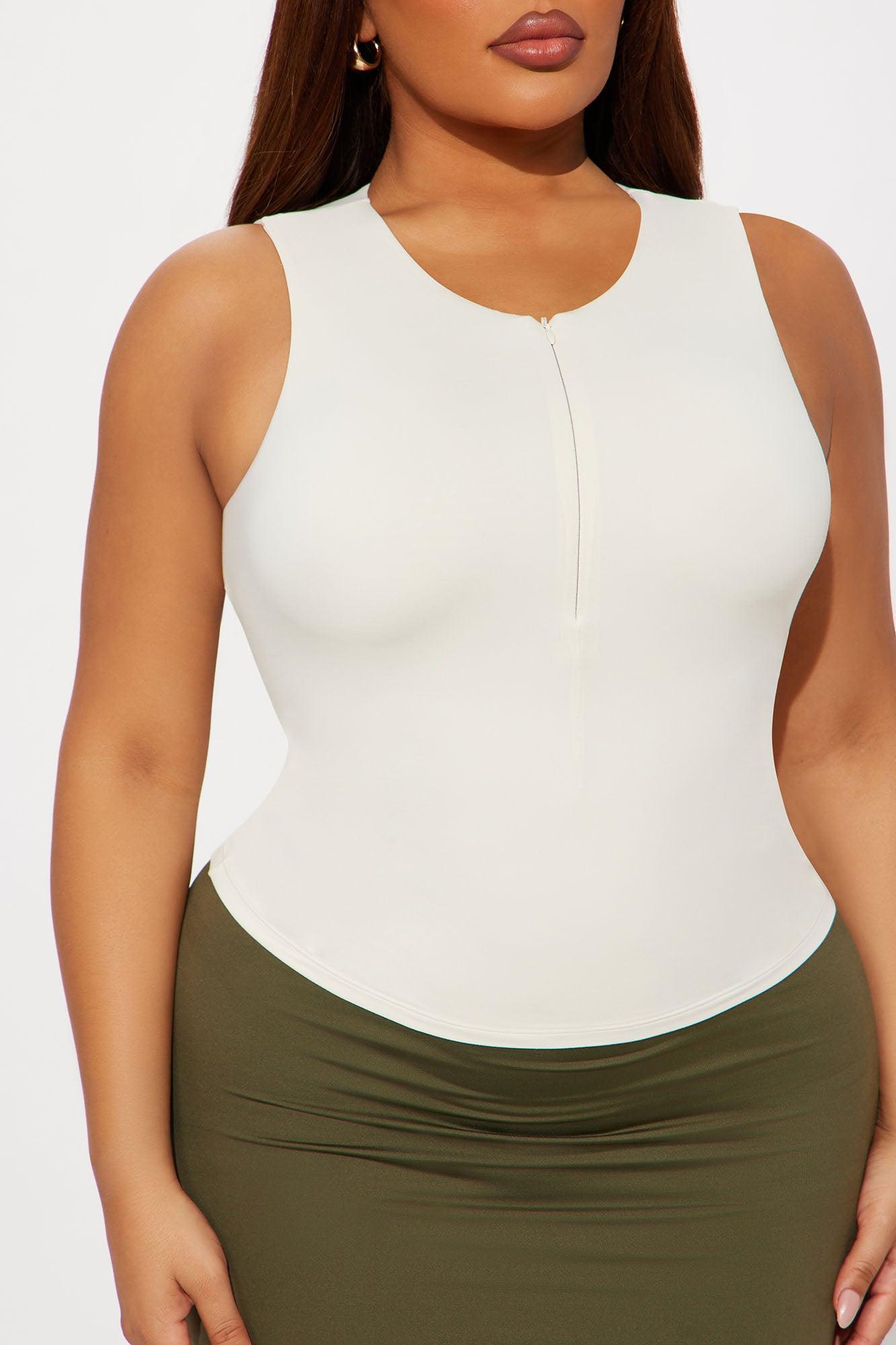 Second Skin Double Lined Zip Front Tank - Bone Product Image