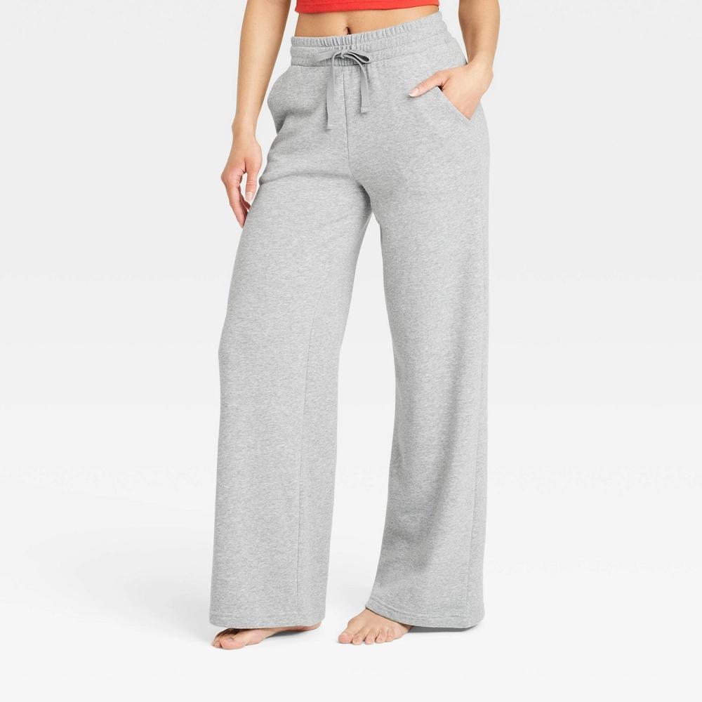Women's Fleece Wide Leg Lounge Pants - Colsie™ Heathered S: Mid Rise, Side Pocket, Elastic Waistband Product Image