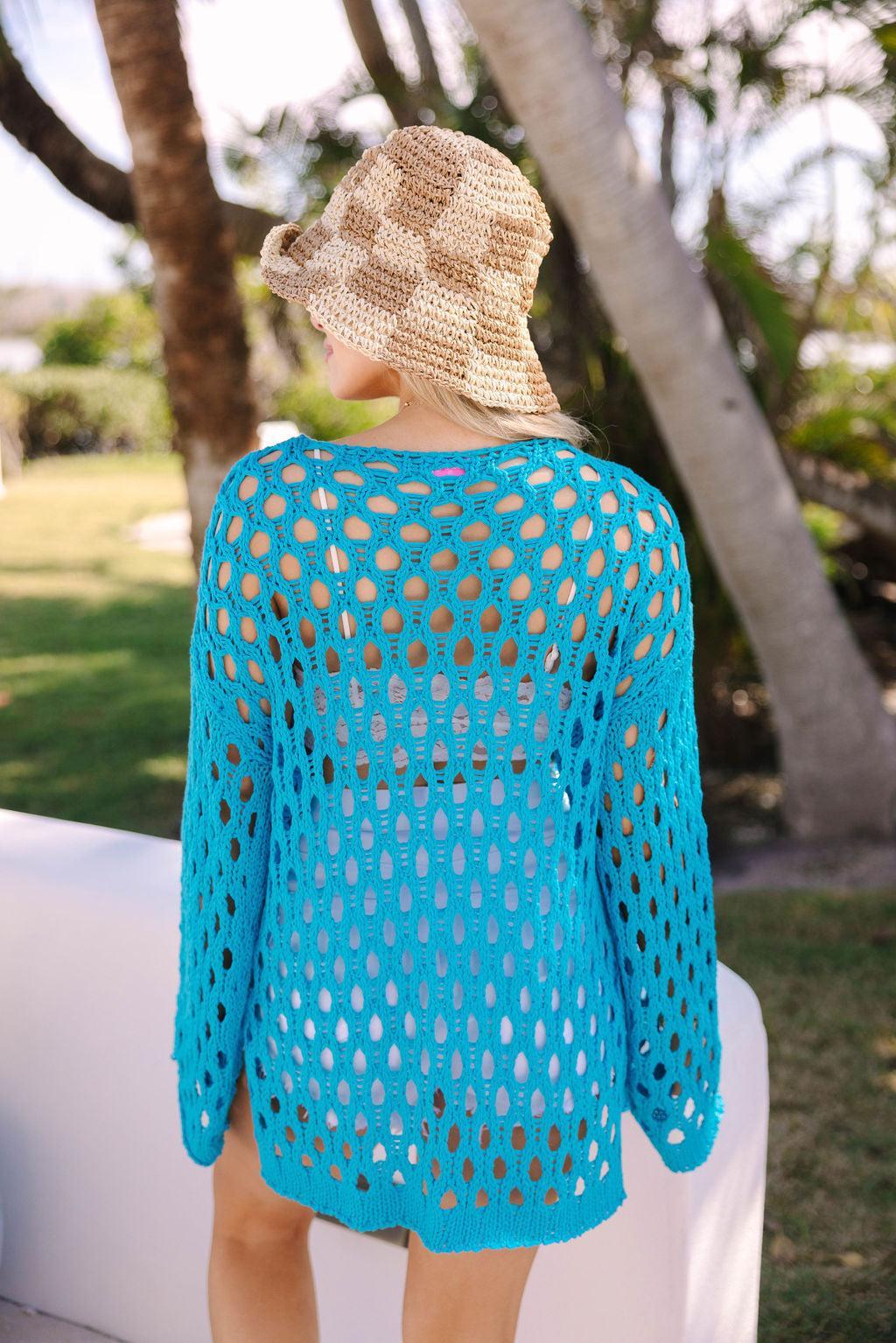 No Longer There Blue Open Knit Sweater FINAL SALE Product Image