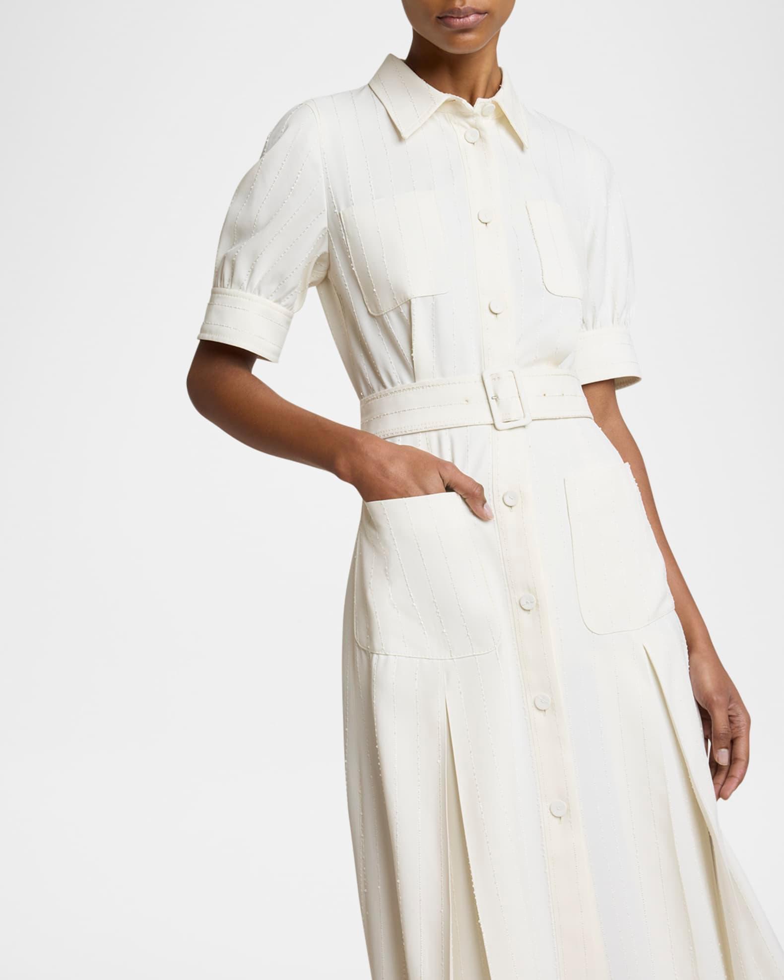 Pinstriped Cady Short-Sleeve Belted Midi Shirtdress Product Image
