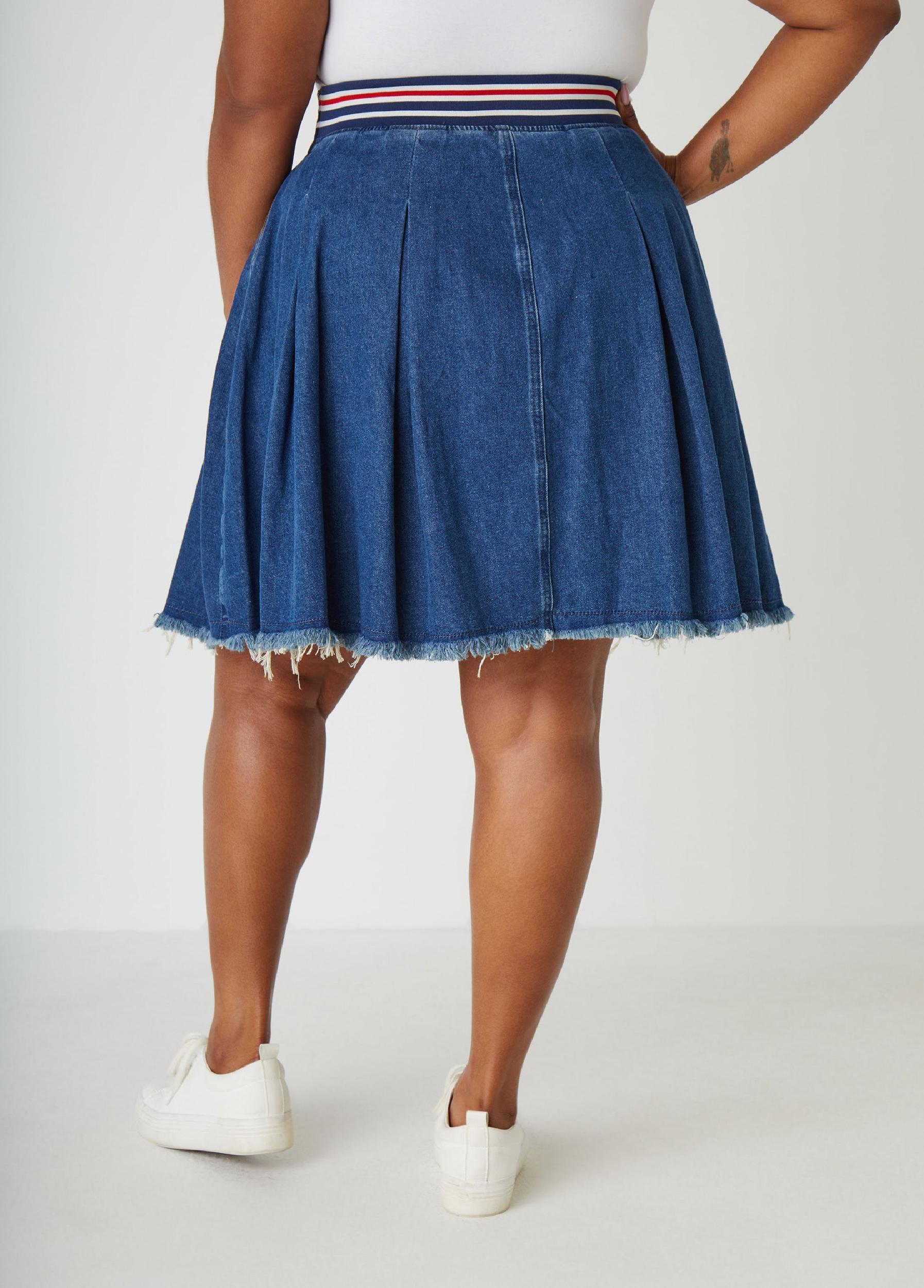 Pleated Denim Skirt Product Image