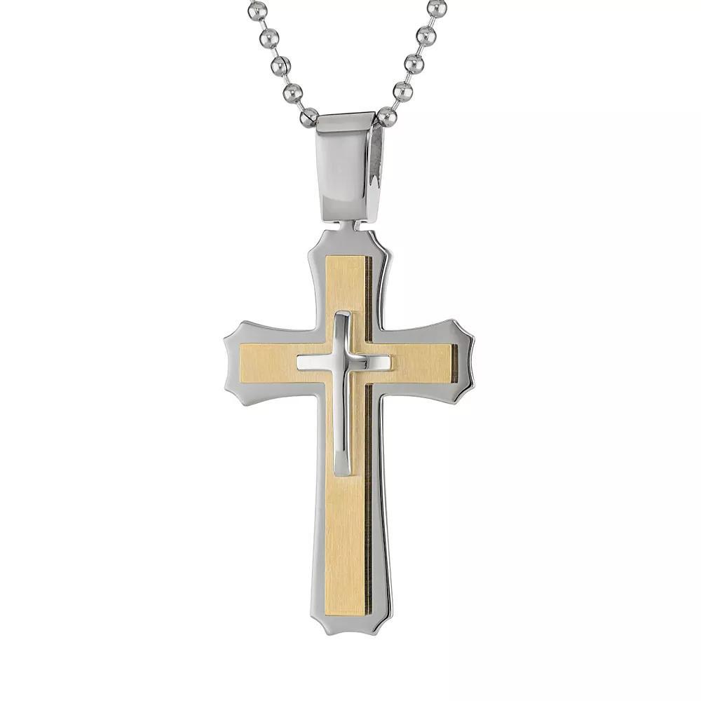 LYNX Two Tone Ion-Plated Stainless Steel Cross Pendant - Men, Men's, Size: 22", Yellow Product Image