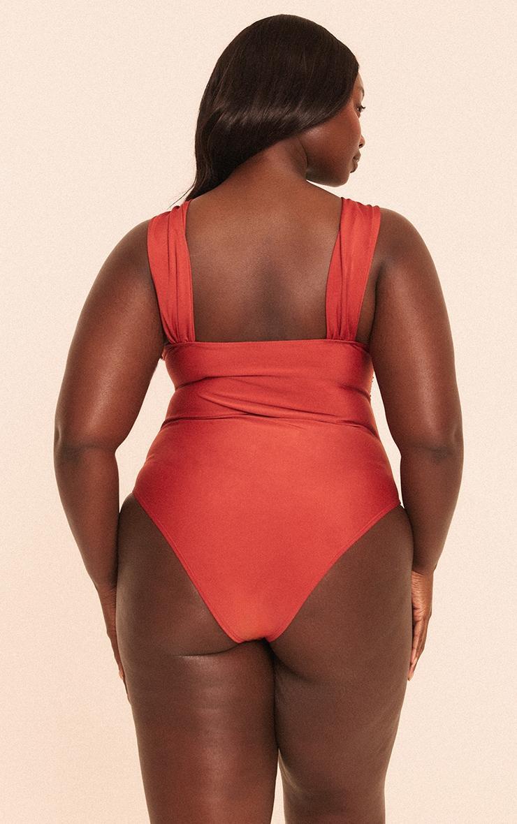 Plus Rust Ruched Bust Swimsuit Product Image