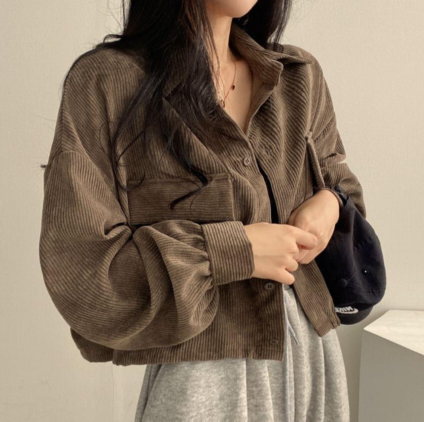 Plain Corduroy Loose-Fit Crop Shirt Jacket Product Image