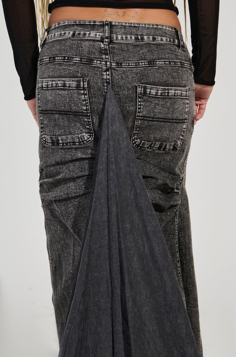OH THE DRAMA DENIM MAXI SKIRT WITH TRAIN IN GREY Product Image