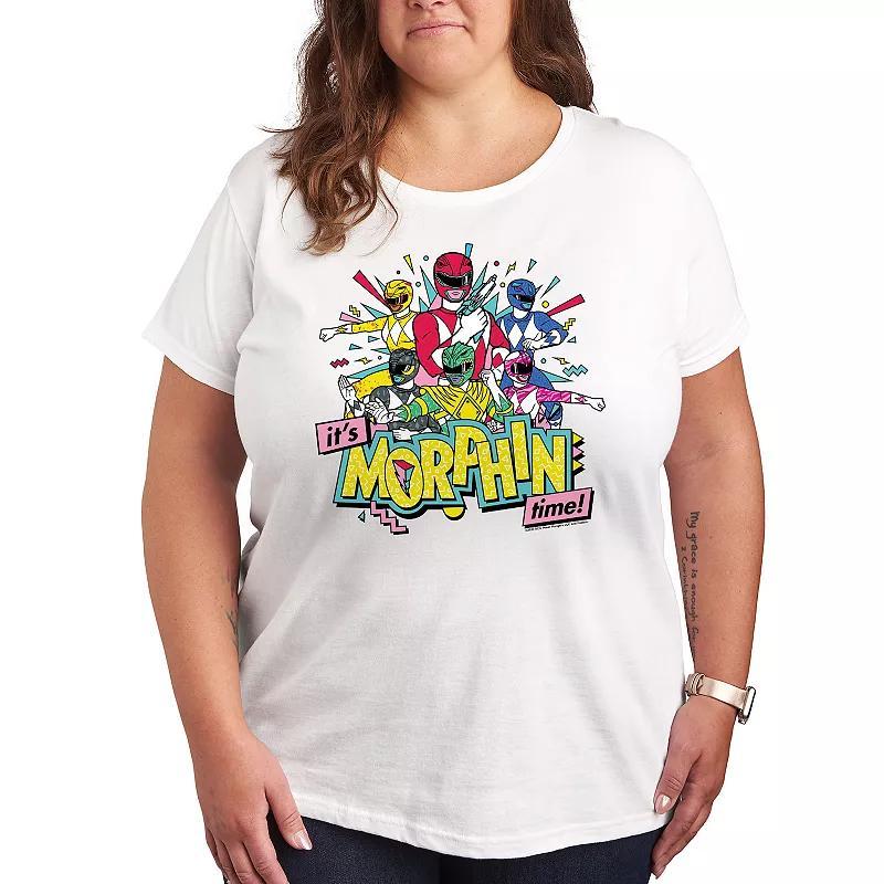 Plus Power Rangers Morphin Time Group Graphic Tee, Womens Grey Gray Product Image