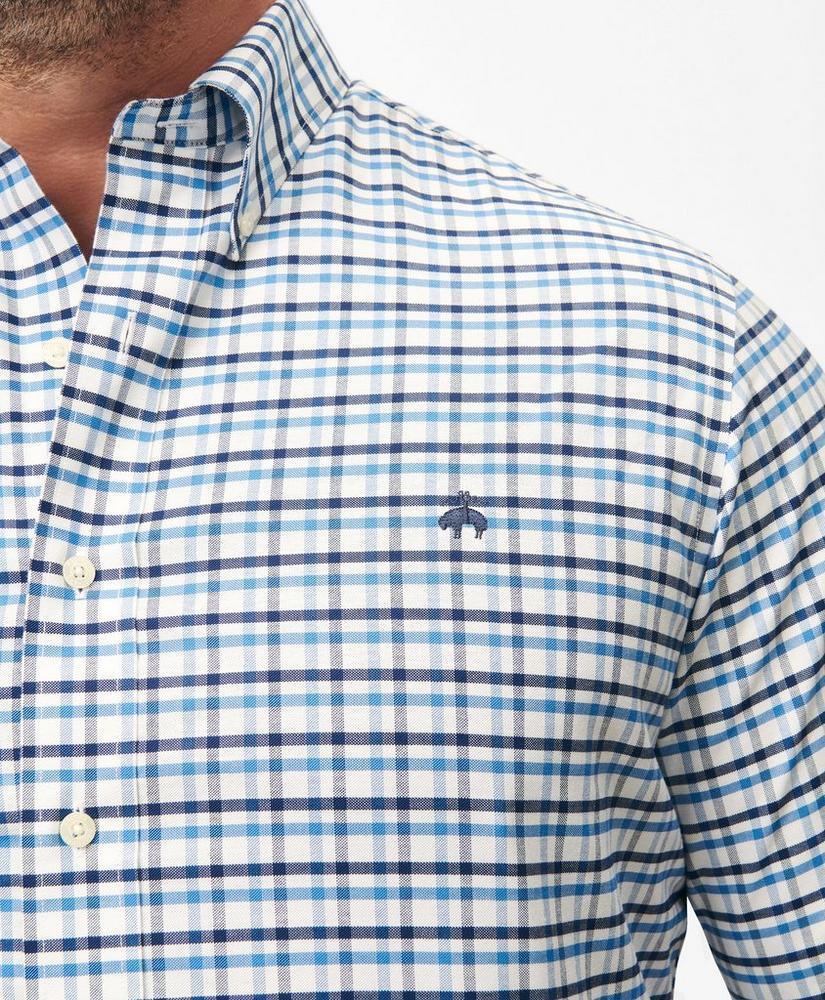 Big & Tall Stretch Cotton Non-Iron Oxford Polo Button Down Collar, Double Check Shirt Product Image