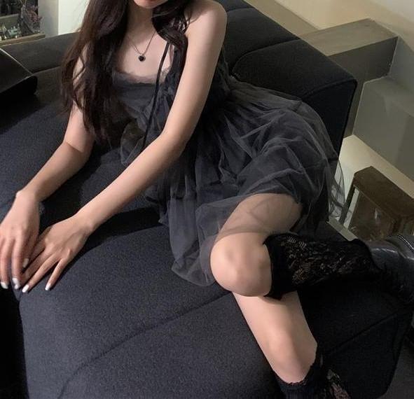 Sleeveless V-Neck Mesh Mini A-Line Dress Product Image