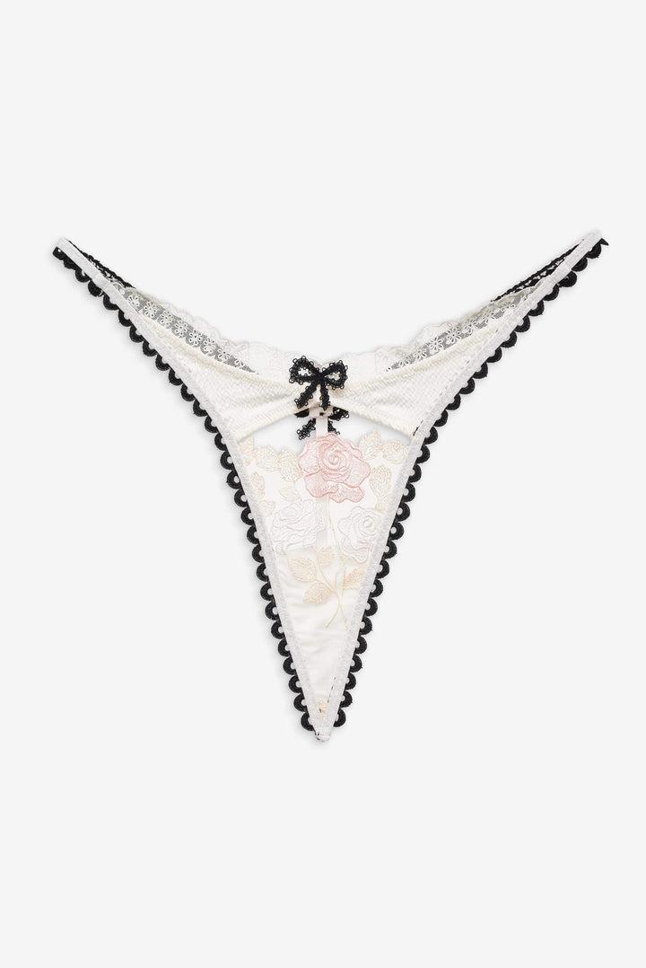Evie Floral Thong Panty — White Product Image