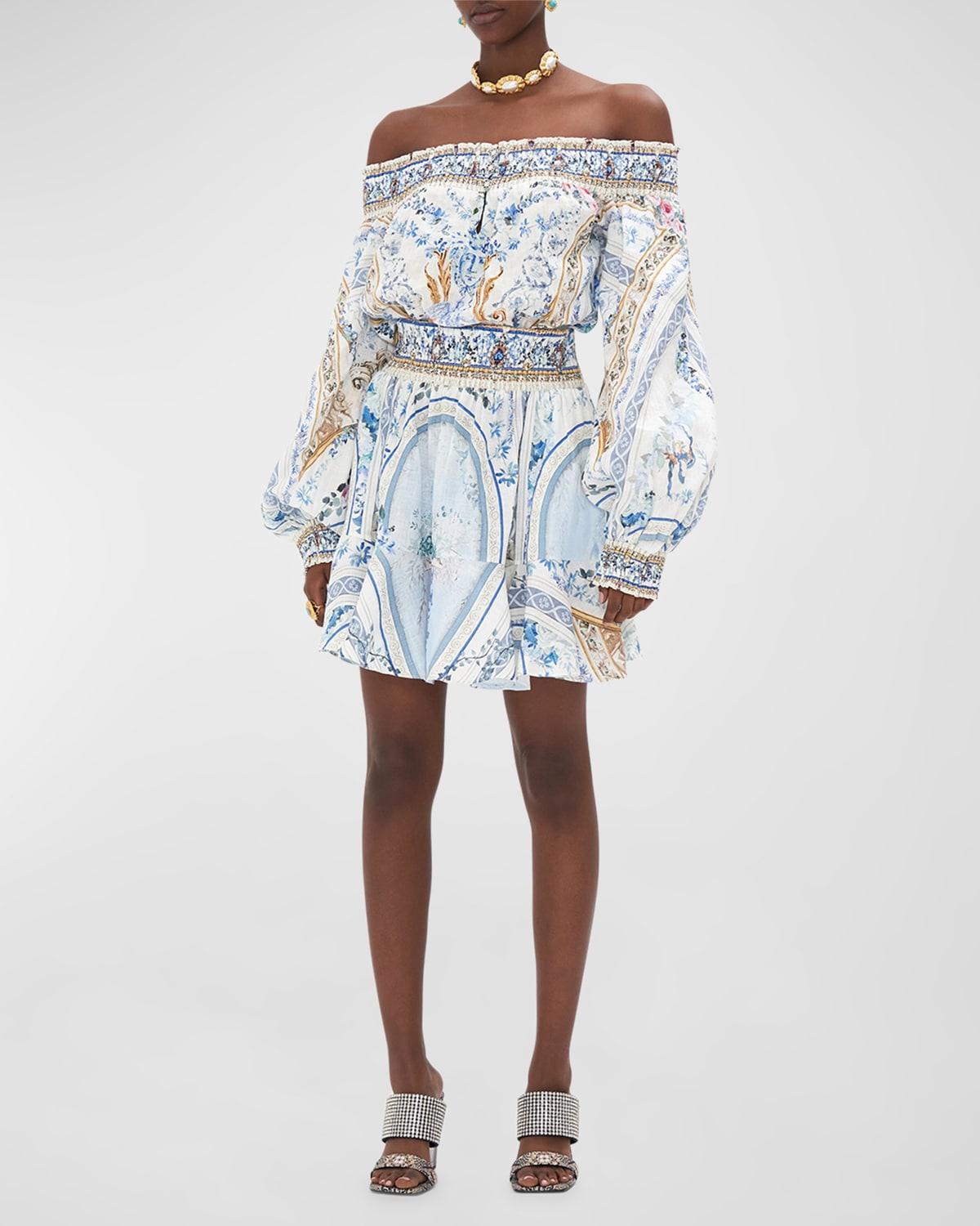 Womens Linen Off-The-Shoulder Minidress Product Image