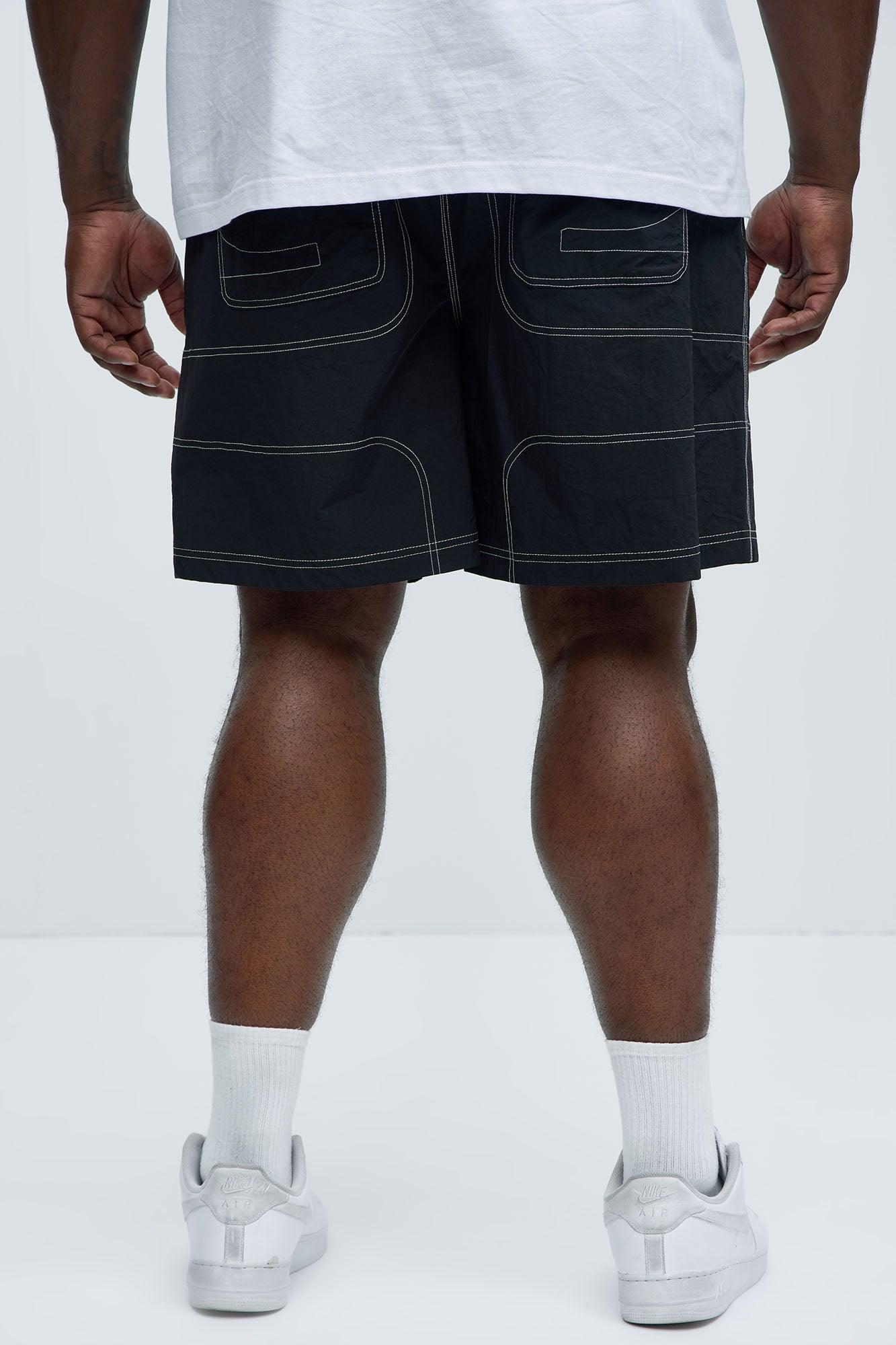 Nylon Contrast Stitch Relaxed Shorts - Black Product Image