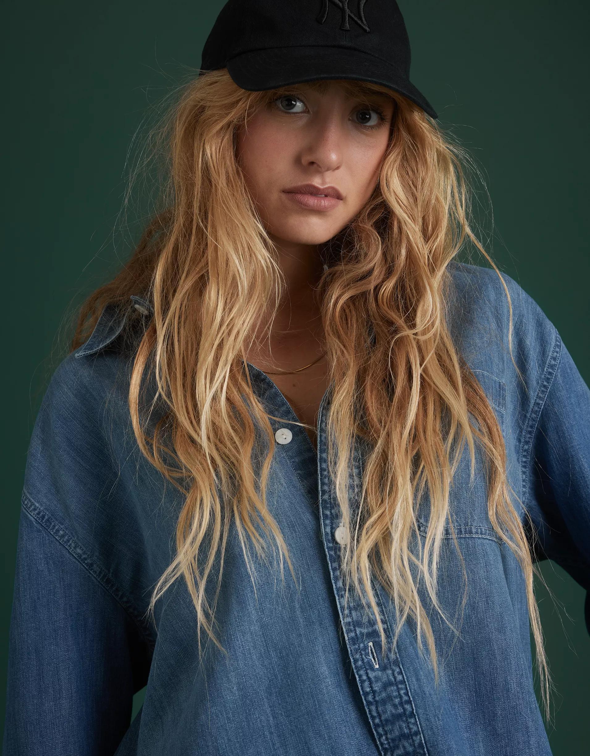 AE77 Premium Denim Boyfriend Shirt Product Image