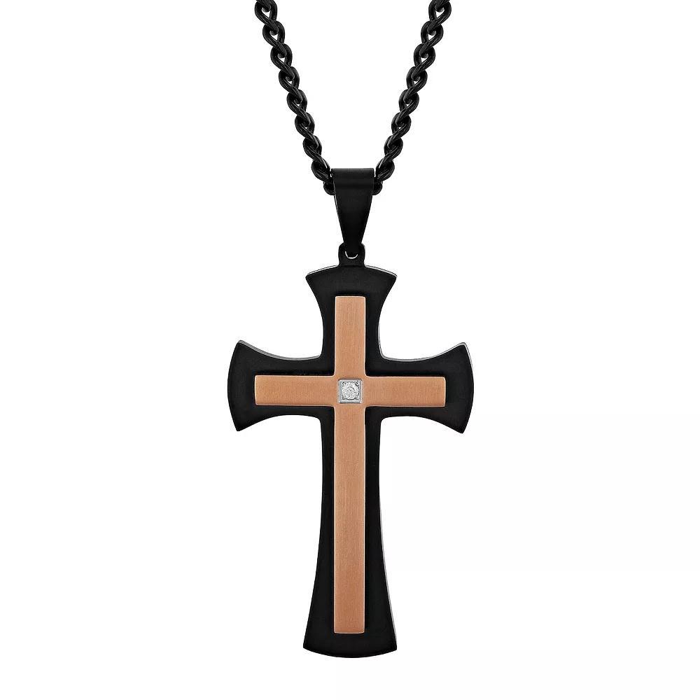 Men's Jewelry Nation Stainless Steel Diamond Accent Two Tone Cross Pendant Necklace, Size: 24", Two Tone Black Product Image