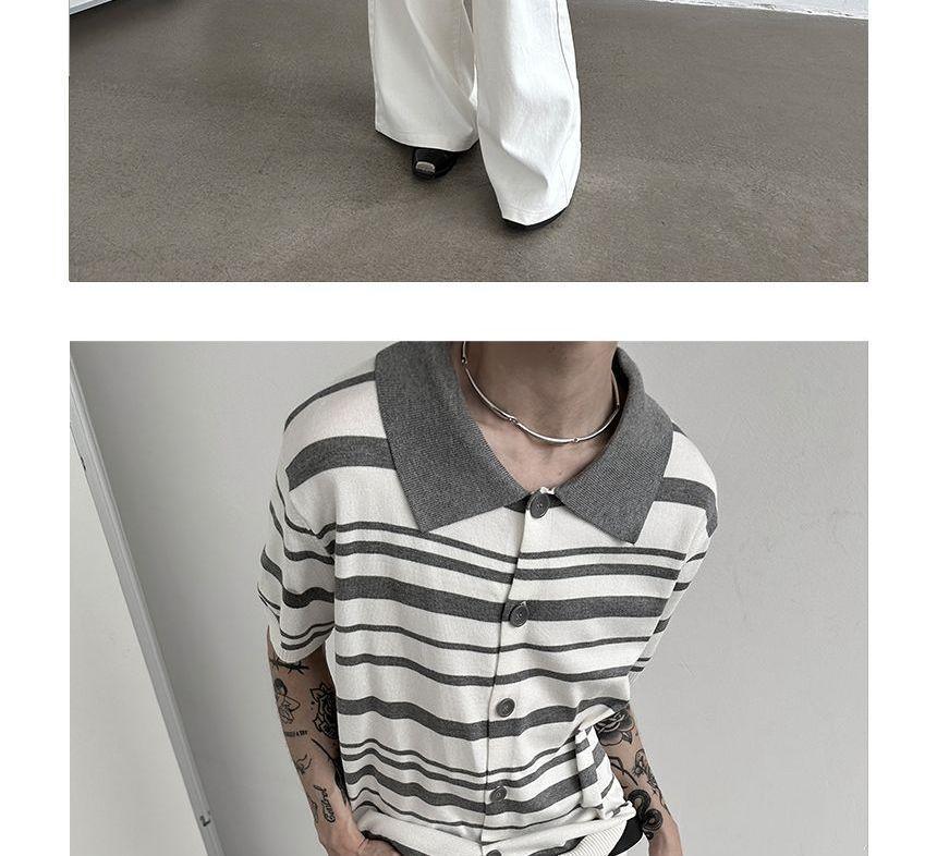 Short-Sleeve Collar Striped Cardigan Product Image