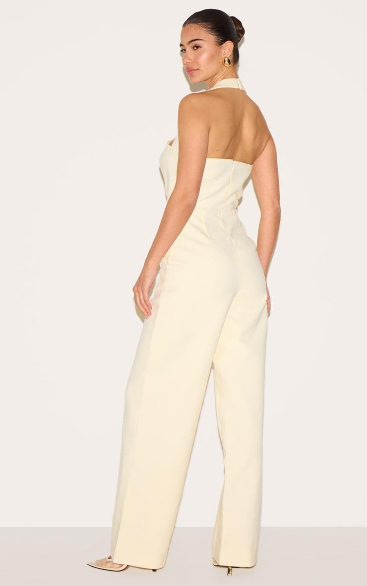 Butter Yellow Premium Woven Halterneck Straight Leg Jumpsuit Product Image