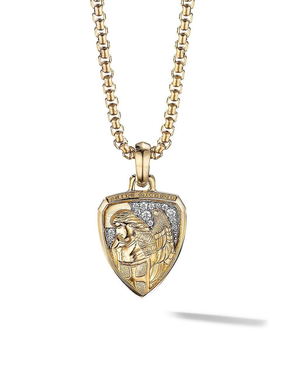 Womens St. Michael Amulet in 18K Yellow Gold with Diamonds, 27.5MM Product Image