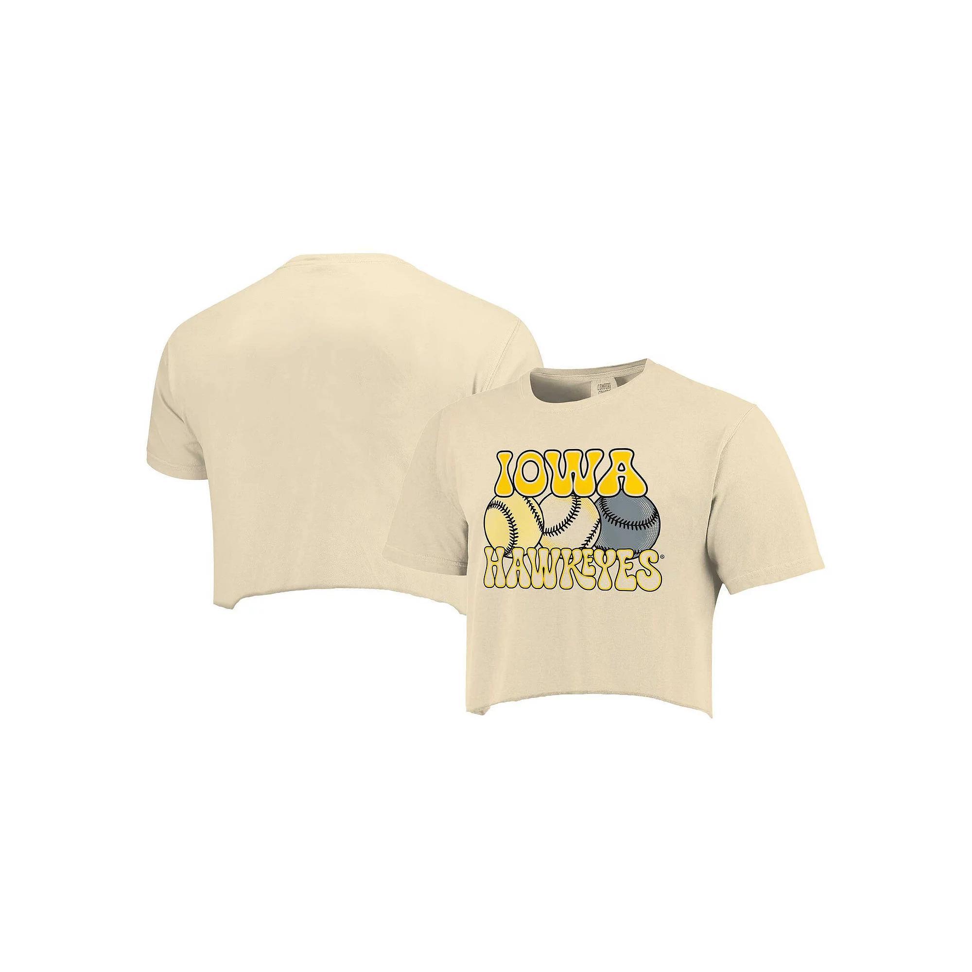 Women's Natural Iowa Hawkeyes Comfort Colors Baseball Cropped T-Shirt, Size: XL, Beige Product Image
