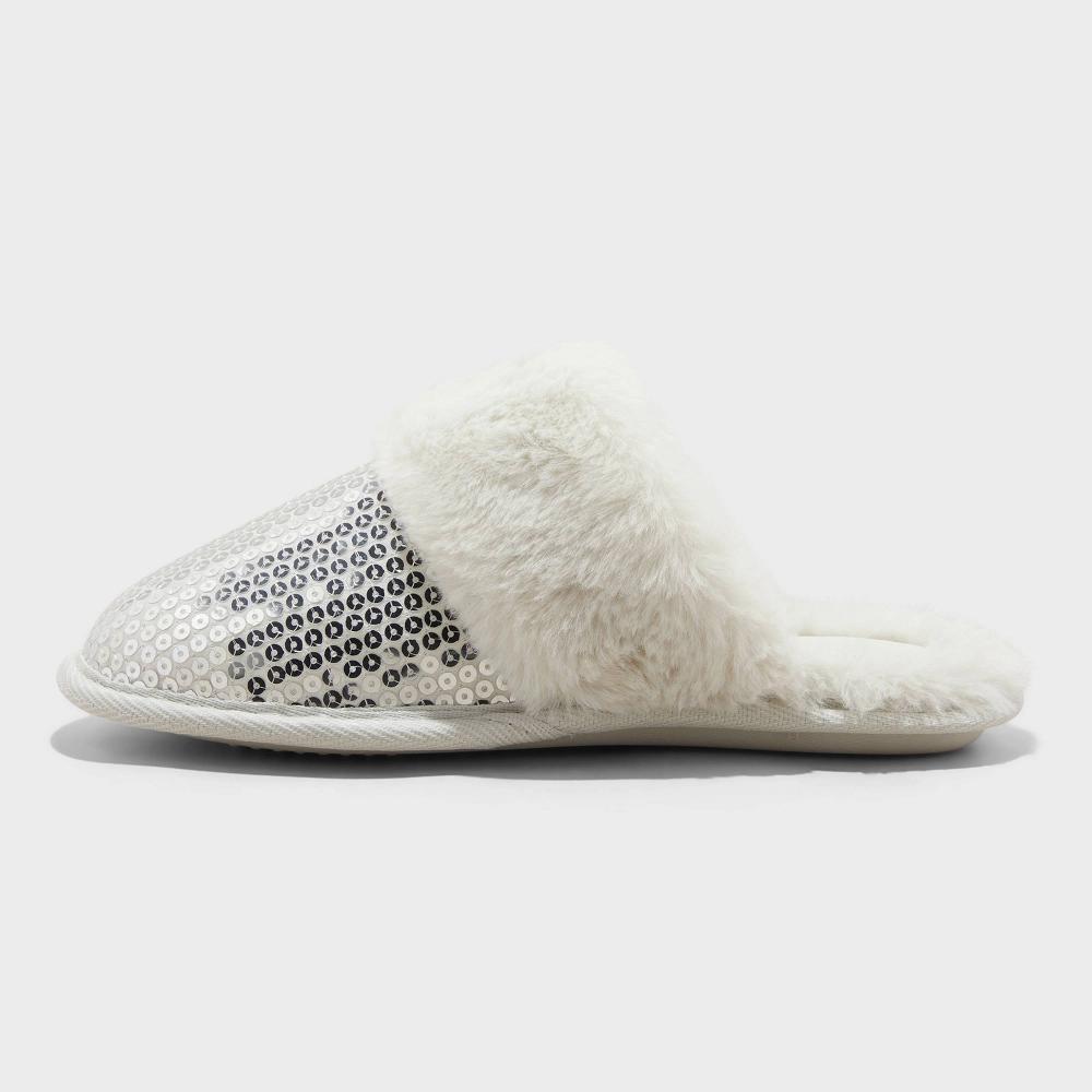 Womens Rae Sequin Scuff Slippers - Auden Silver S: Slip-On, Backless, Indoor/Outdoor Outsole, Closed Round Toe Product Image