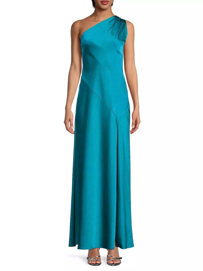 Satin One-Shoulder Sash Gown Product Image