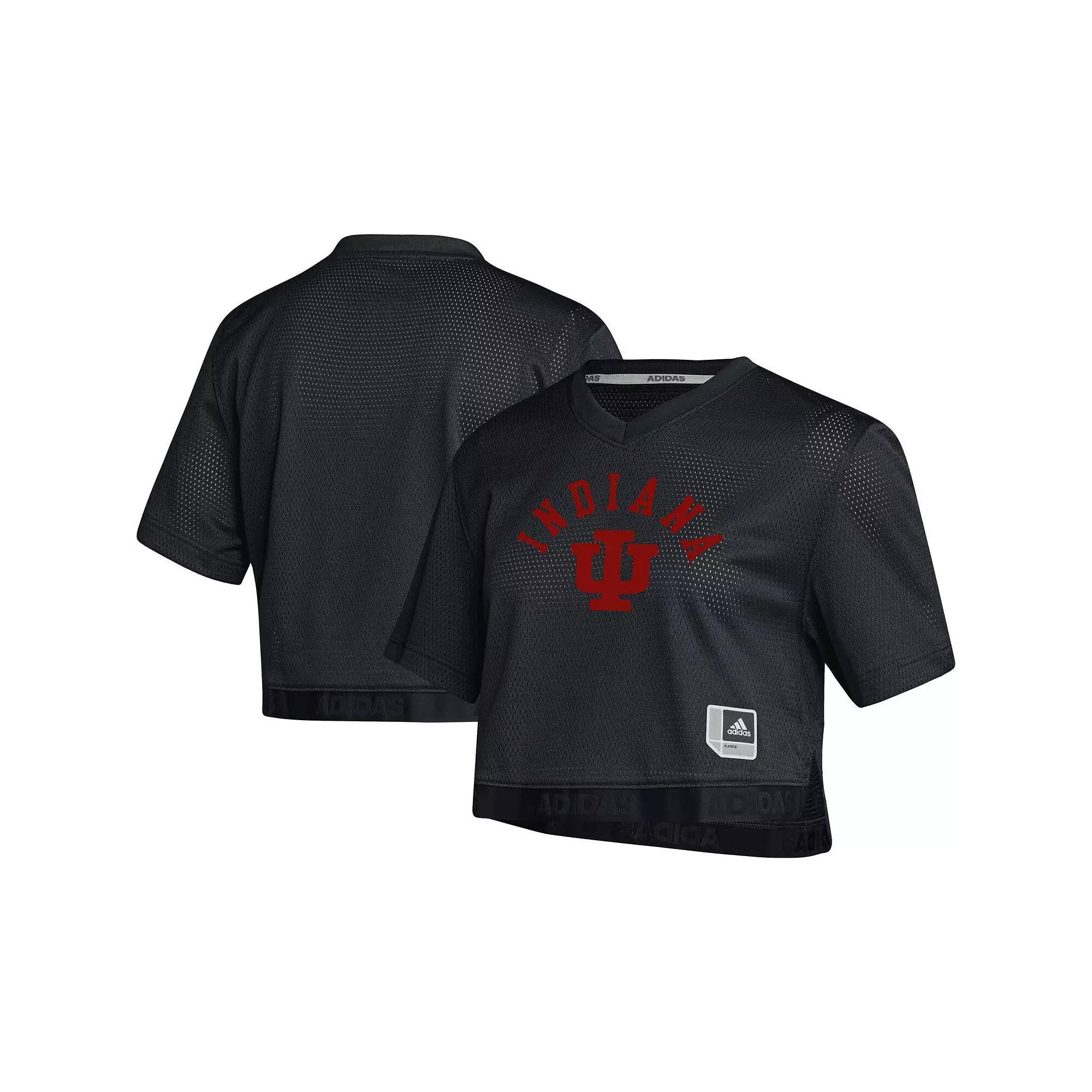 Women's adidas Black Indiana Hoosiers Primegreen V-Neck Cropped Jersey, Size: 2XL Product Image