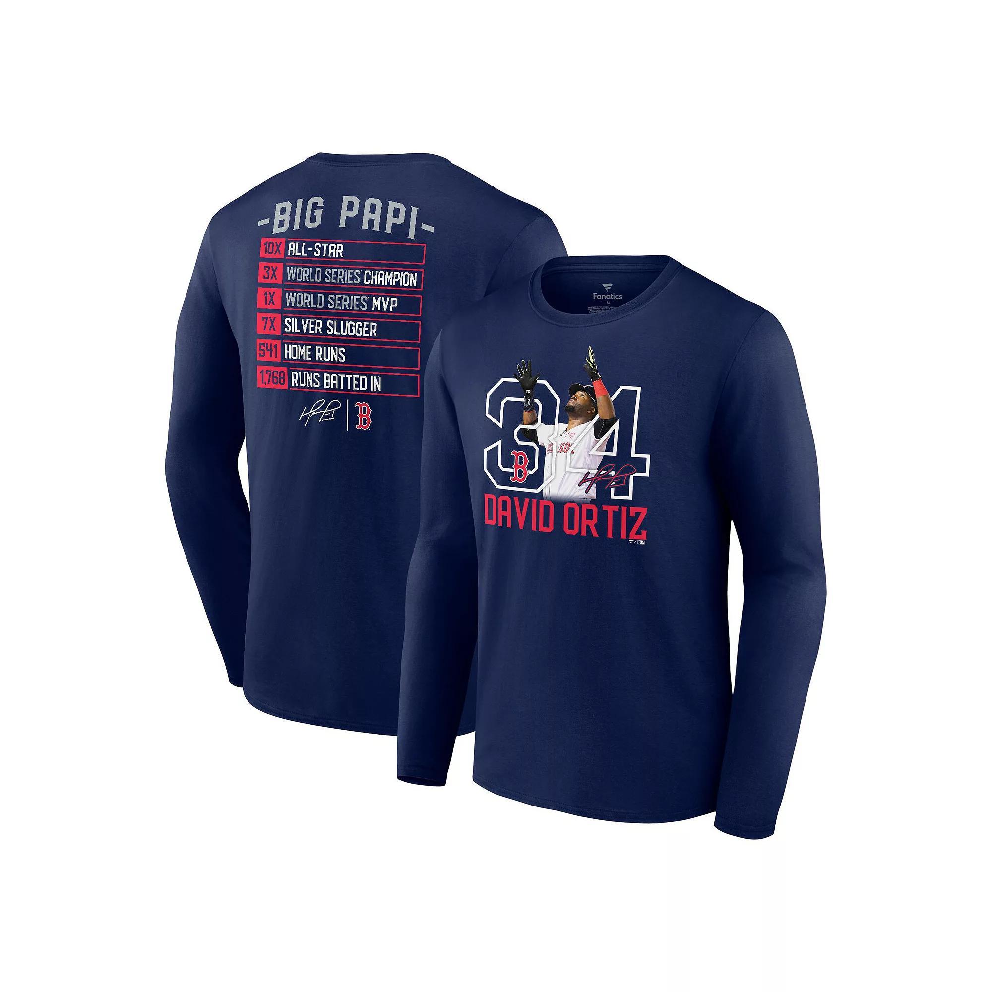 Men's Fanatics Branded David Ortiz Navy Boston Red Sox Stats Resume Long Sleeve T-Shirt, Size: Small, Blue Product Image