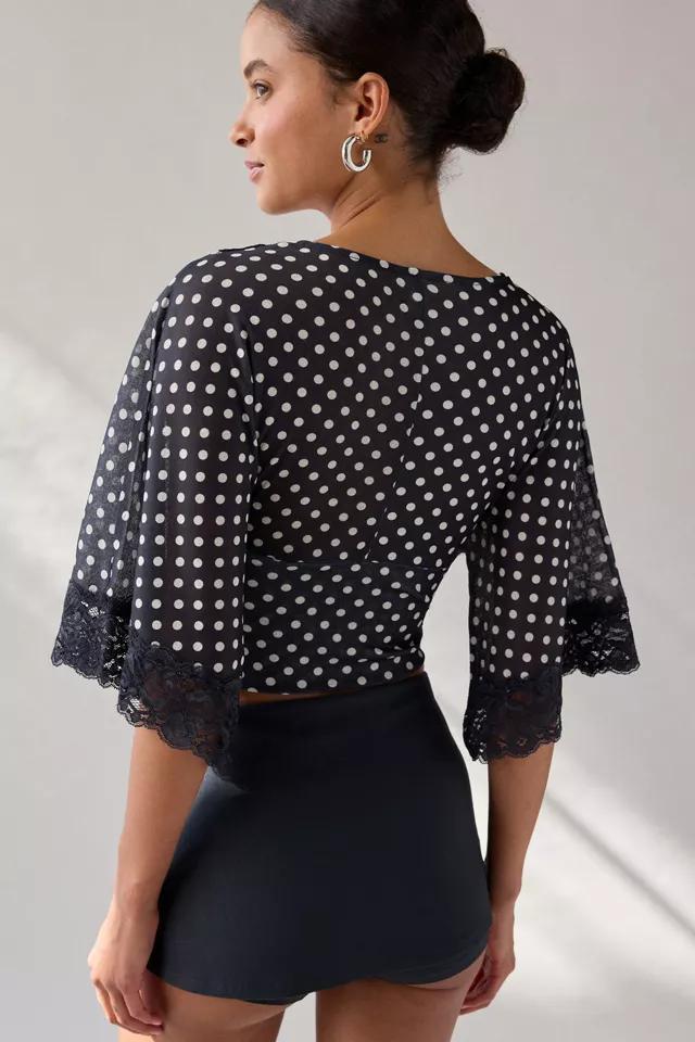 Kimchi Blue Verde Plunging Lace Trim Bell Sleeve Top Product Image
