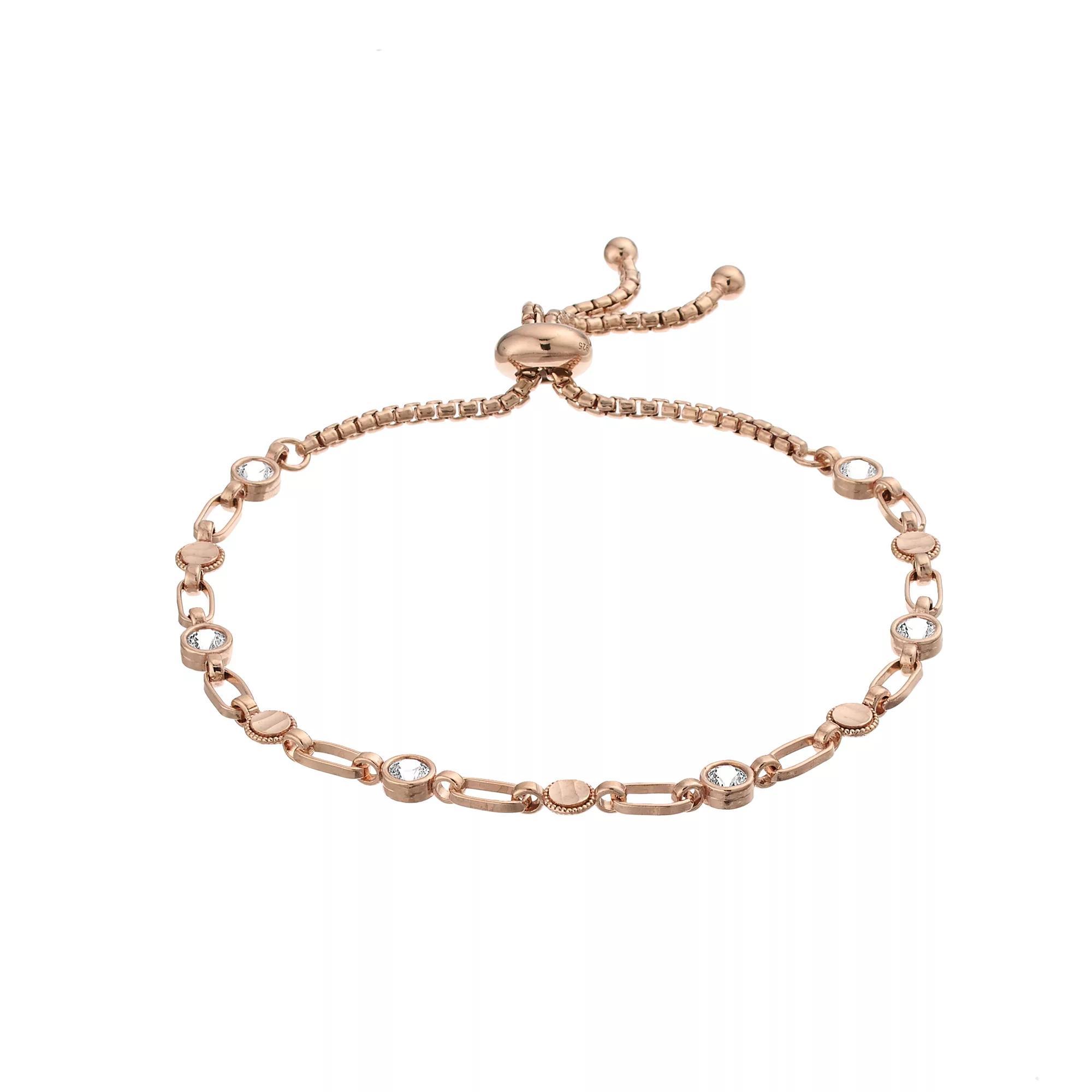 Kristen Kesho Sterling Silver Lab-Created White Sapphire & Round Link Adjustable Bolo Bracelet, Women's, Size: 9.50, Pink Tone Product Image