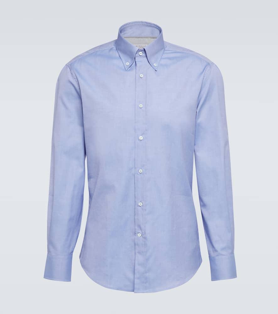 BRUNELLO CUCINELLI Striped Cotton Shirt In Sky Blue Product Image