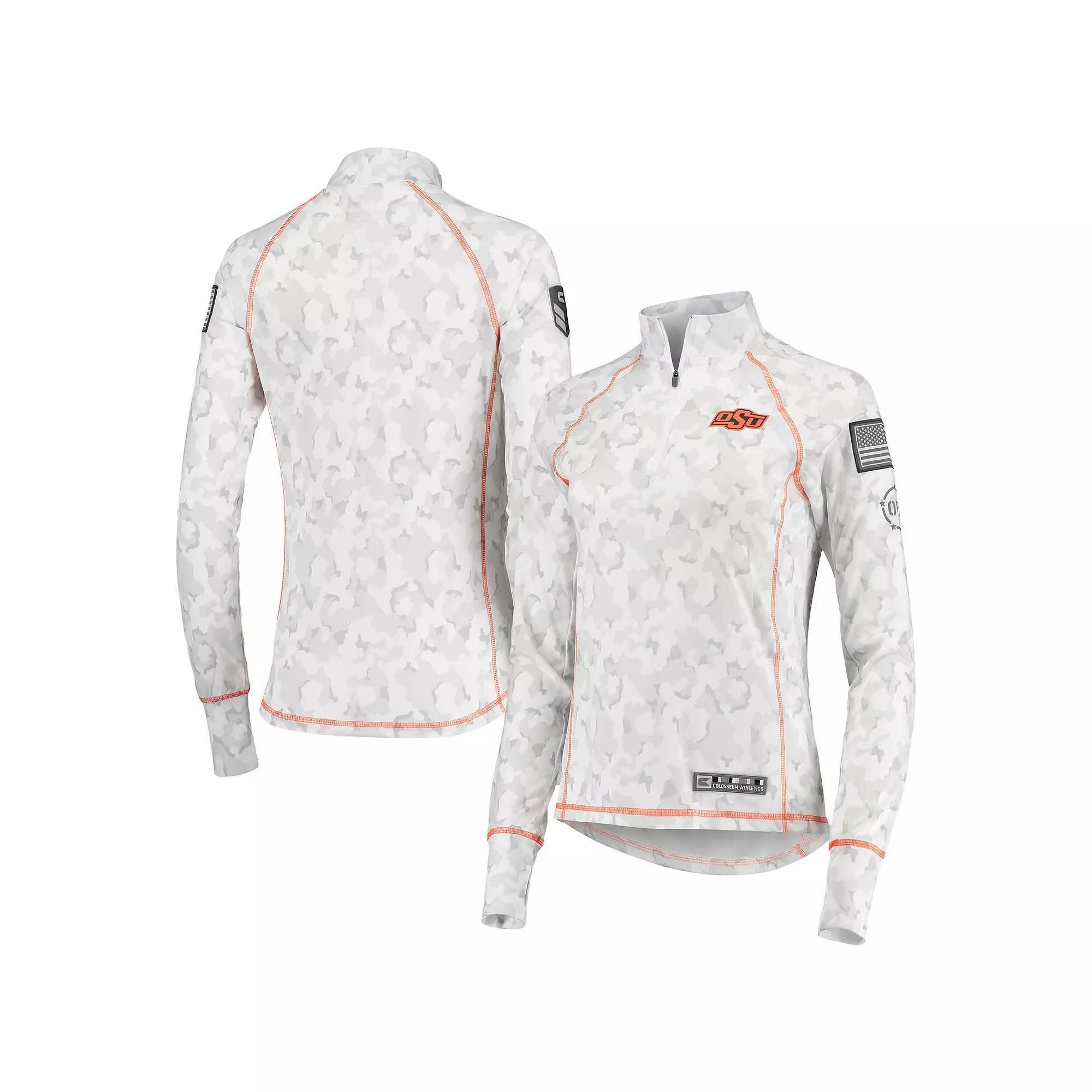 Womens Colosseum Oklahoma State Cowboys OHT Military Appreciation Officer Arctic Camo 1/4-Zip Jacket Product Image