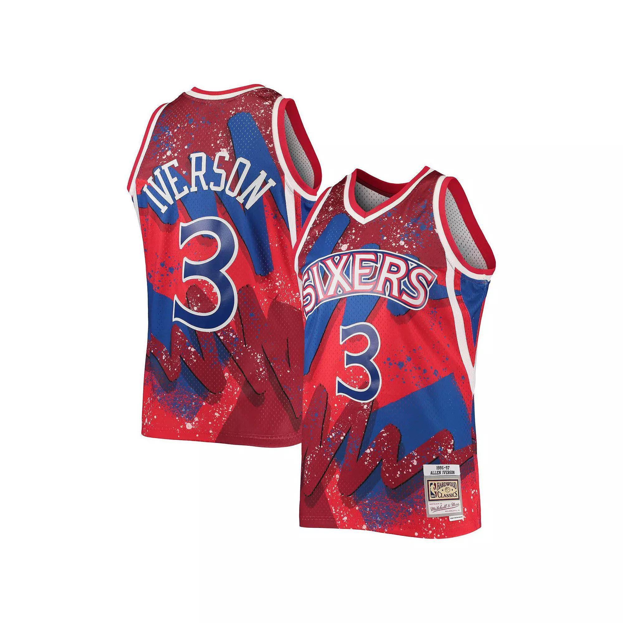 Men's Mitchell & Ness Allen Iverson Red Philadelphia 76ers Hardwood Classics 1996/97 Hyper Hoops Swingman Jersey, Size: 3XL, 76r Red Product Image