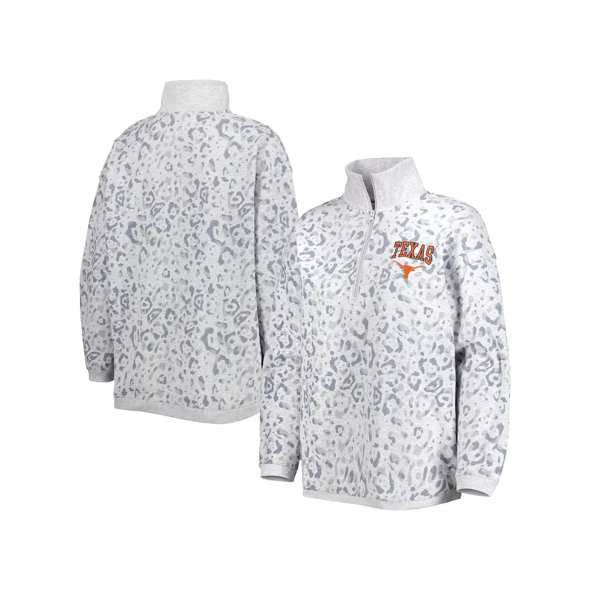 Women's Gameday Couture Heather Gray Texas Longhorns Leopard Quarter-Zip Sweatshirt, Size: Medium, Blue Product Image