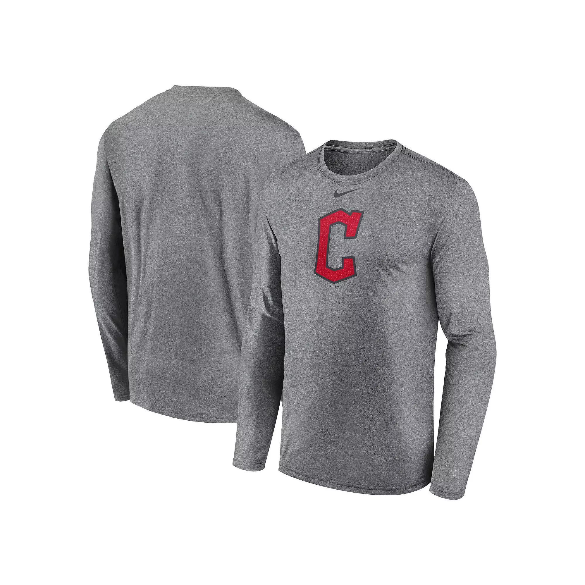 Men's Nike  Heather Gray Cleveland Guardians Logo Legend Long Sleeve T-Shirt, Size: Large, Grd Grey Product Image