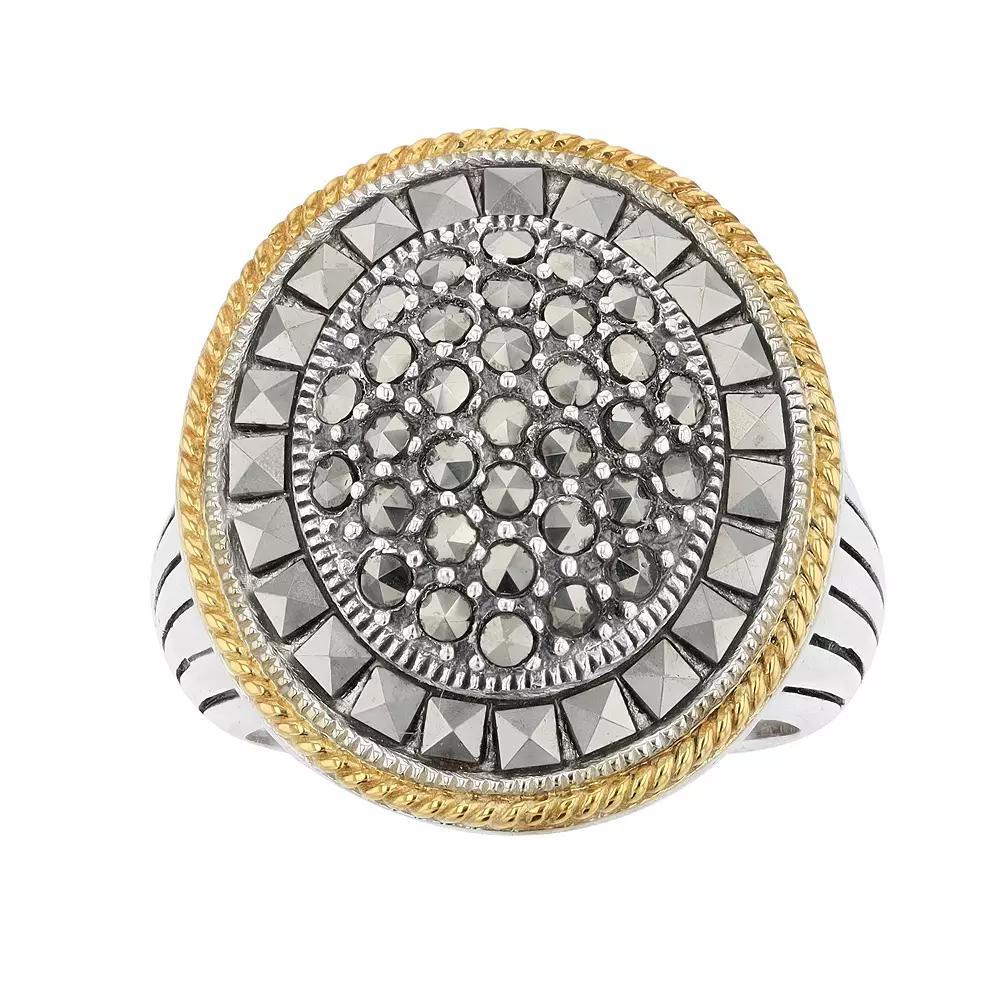 Lavish by TJM Two Tone Sterling Silver Marcasite Oval Ring, Women's, Size: 8 Product Image