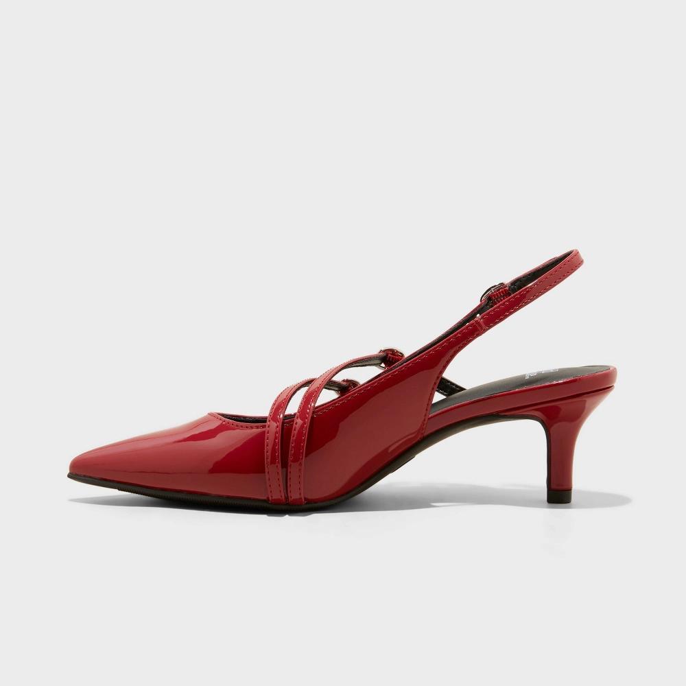 Womens Sasha Wide Width Buckle Slingback Kitten Heels with Memory Foam Insole - Wild Fable Red 6W: Stiletto Heel, Pointed Toe Product Image