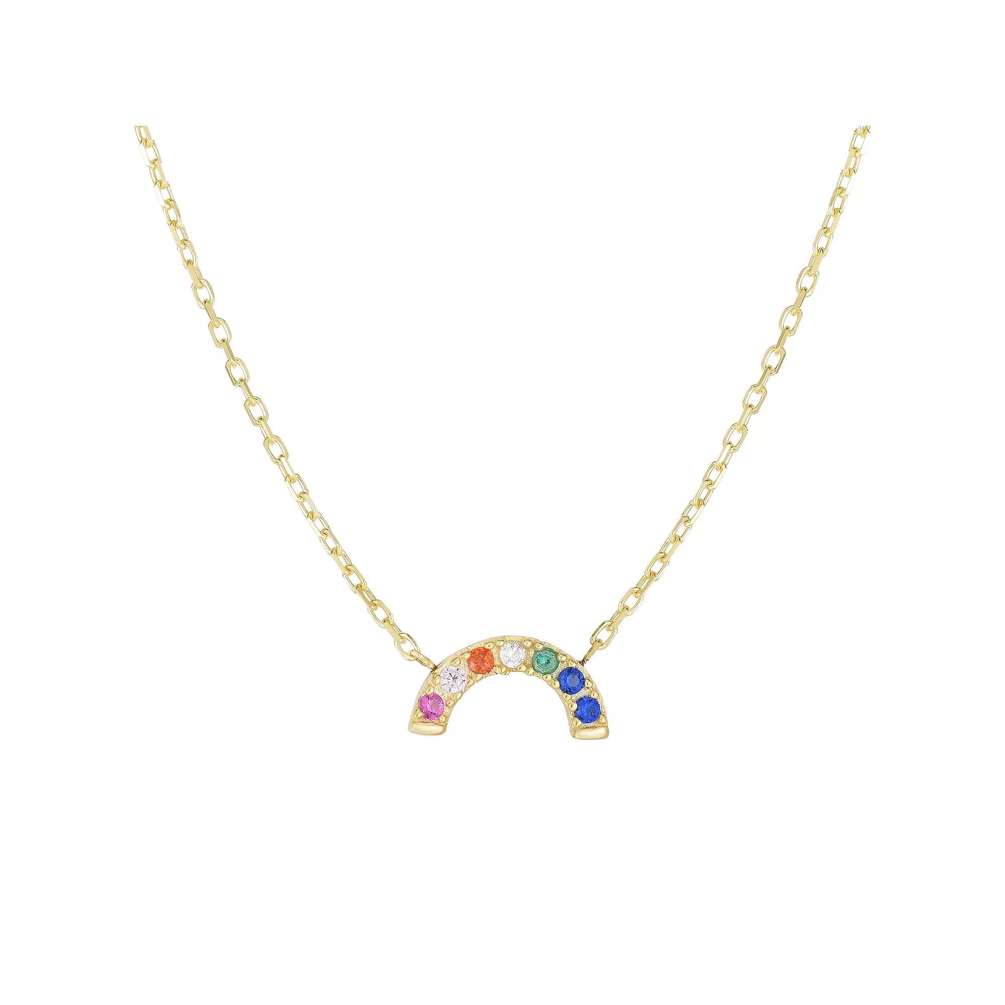Sunkissed Sterling 14k Gold over Silver CZ Rainbow Necklace, Women's, Size: 17", Gold Tone Product Image