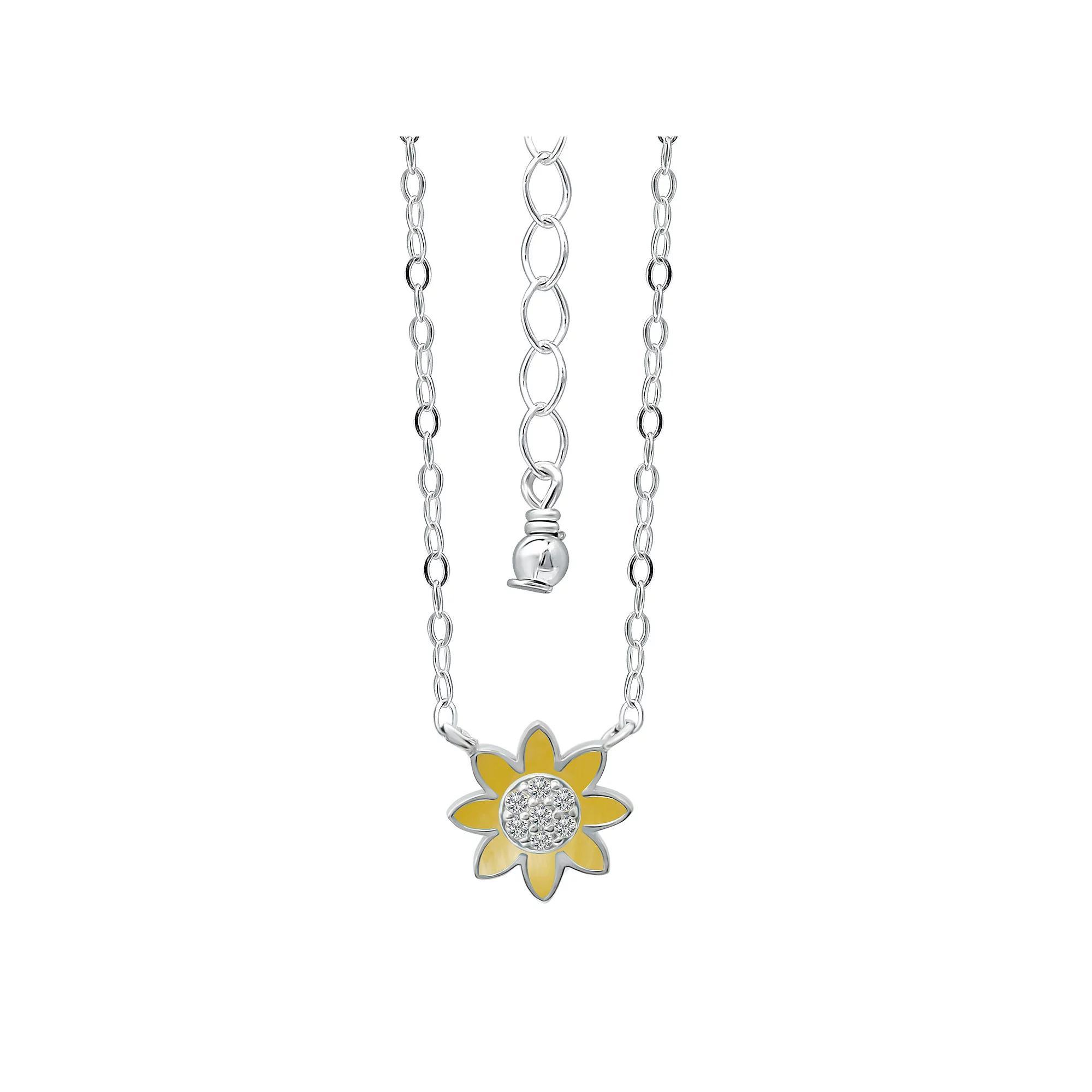 Aleure Precioso Sterling Silver Enamel & Cubic Zirconia Flower Necklace, Women's, Size: 16", Yellow Product Image