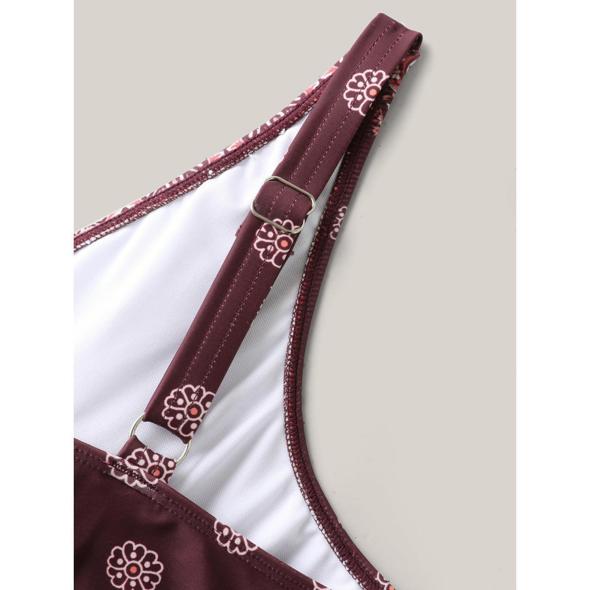 Plus Size Boho Print Surplice Neck Swim Top Women's Swimwear Plum Beach Patchwork High stretch Bodycon Overlap Collar Curve Swim Tops BloomChic 22-24/3X Product Image