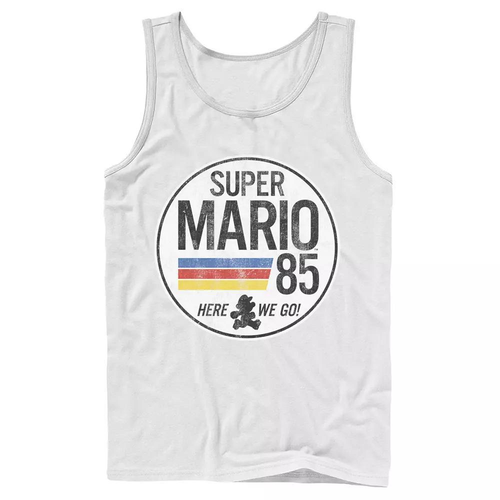 Men's Super Mario Retro Distressed Logo Tank Top, Size: Small, Blue Product Image