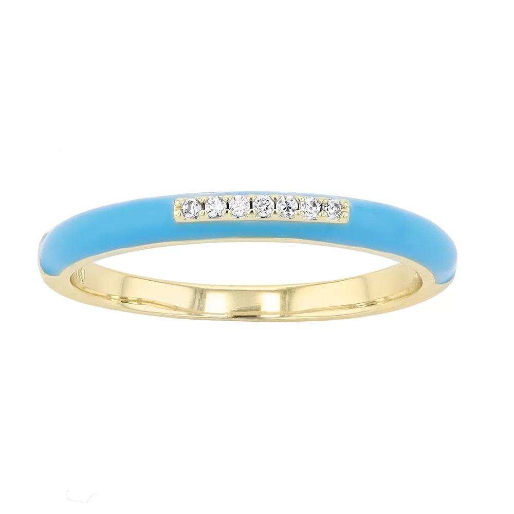 14k Gold-Plated Silver with Cubic Zirconia Enamel Slim Stacking Ring, Women's, Blue Product Image