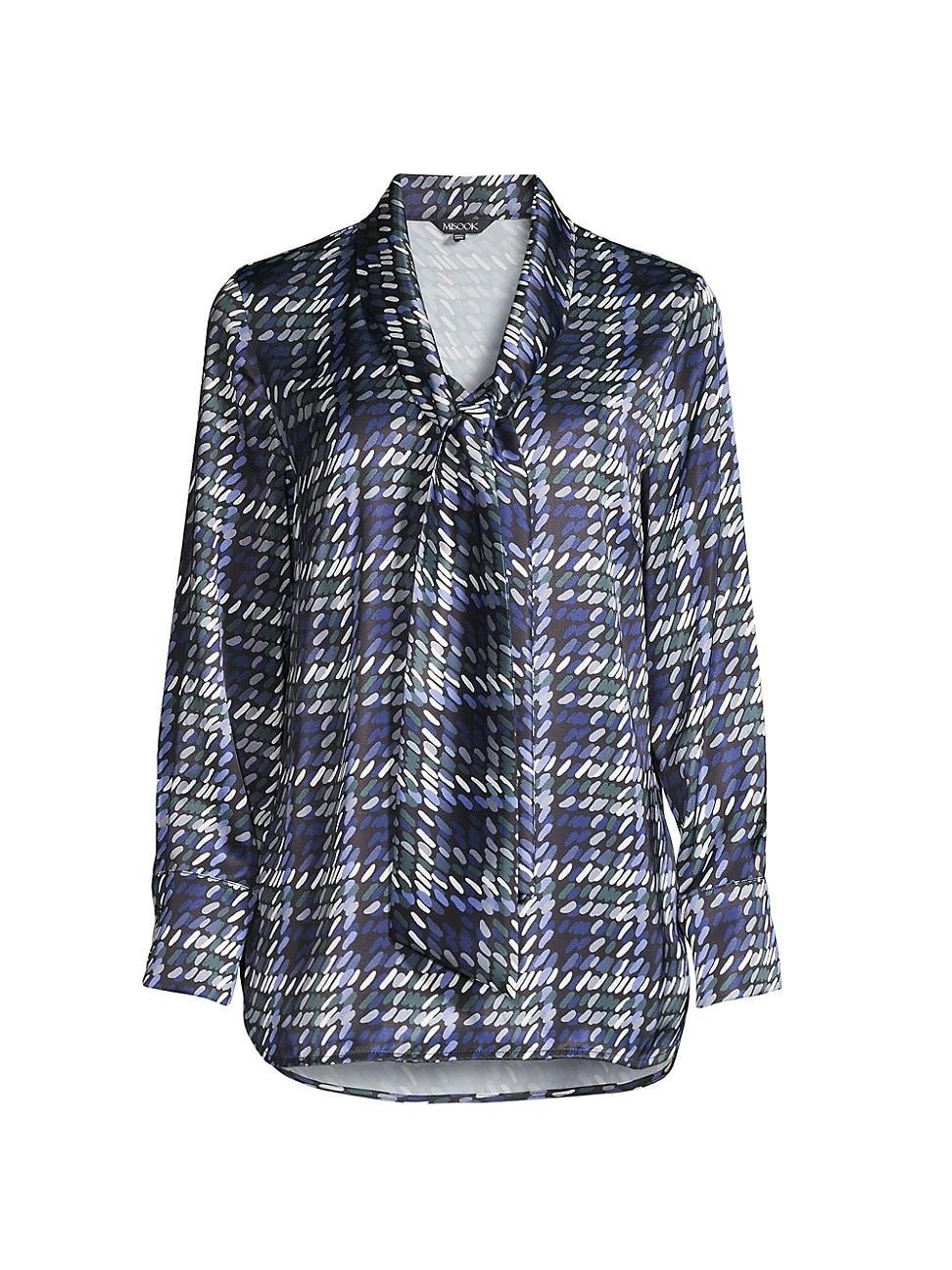 Misook Abstract Print Tie Neck Top Product Image