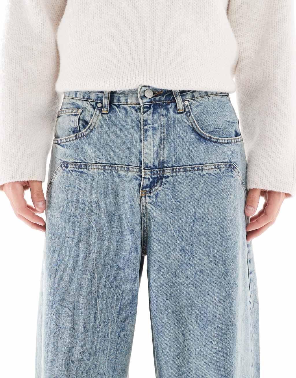 ASOS DESIGN super baggy carpenter jeans in mid wash blue Product Image