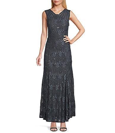 Women's R&M Richards Mermaid Lace Gown, Size: 16, Cadet Product Image