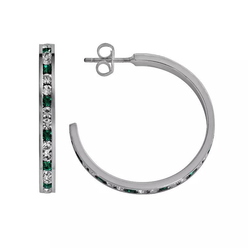 Traditions Jewelry Company Sterling Silver Purple & White Crystal Hoop Earrings, Womens, Multicolor Product Image