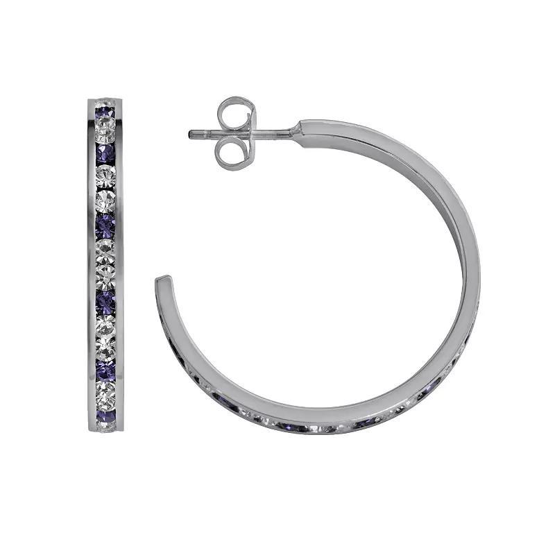 Traditions Jewelry Company Sterling Silver Purple & White Crystal Hoop Earrings, Womens, Multicolor Product Image