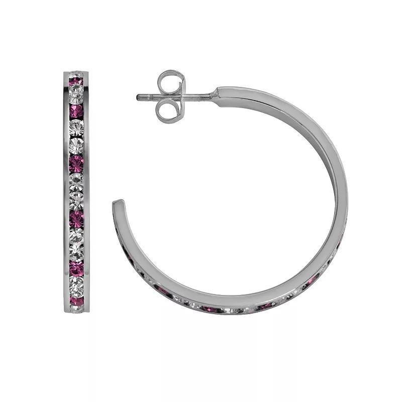 Traditions Jewelry Company Sterling Silver Purple & White Crystal Hoop Earrings, Womens, Multicolor Product Image