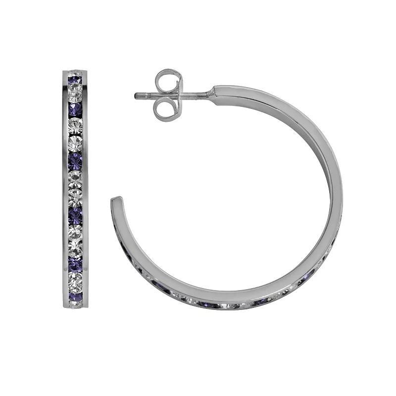 Traditions Jewelry Company Sterling Silver Purple & White Crystal Hoop Earrings, Womens, Multicolor Product Image