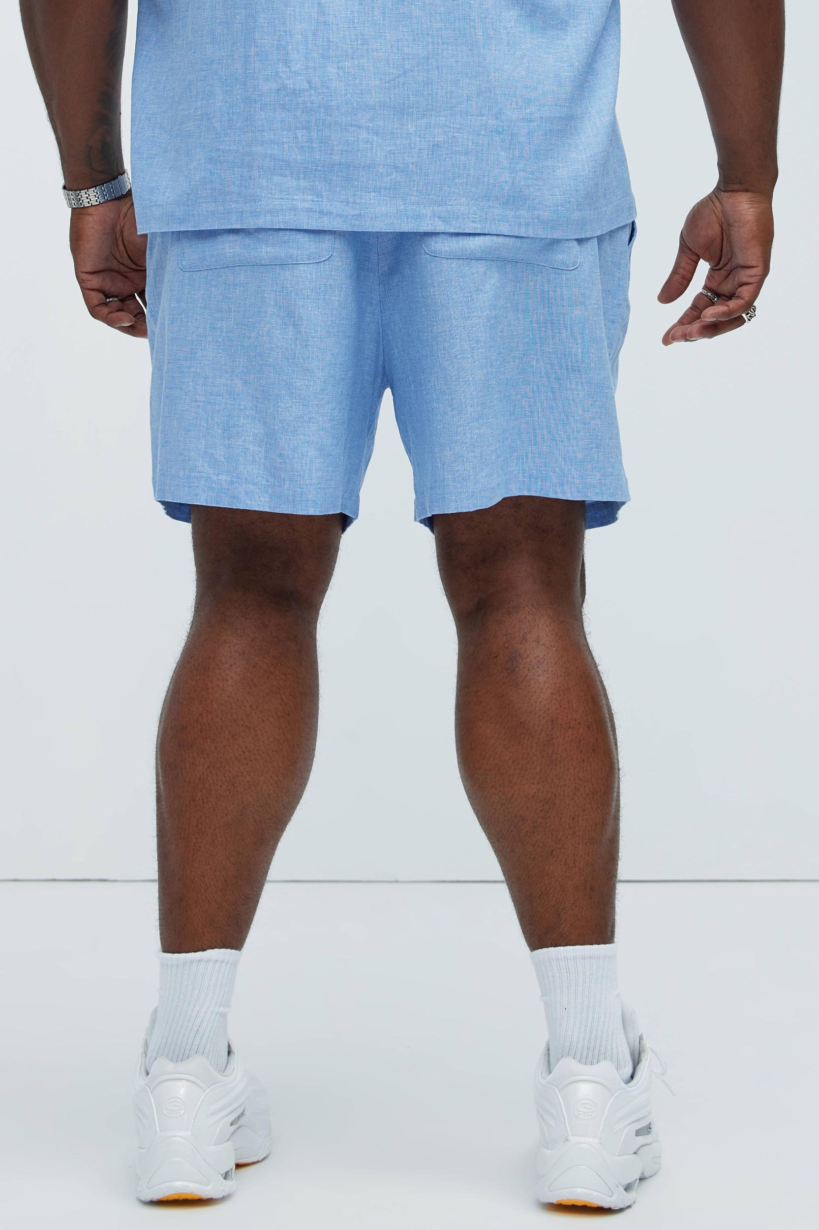 Bahamas Linen Shorts - Ice Blue Product Image