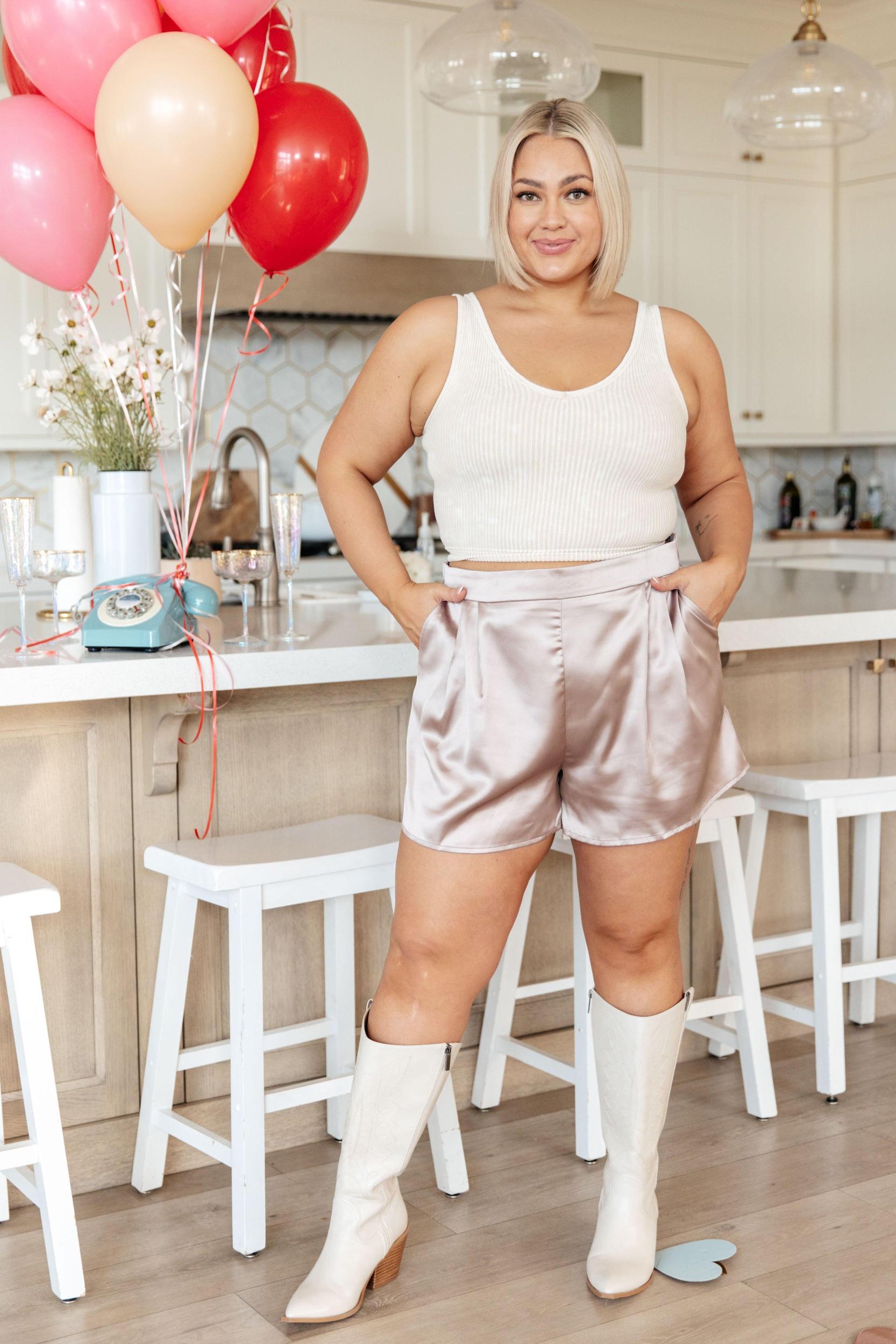 Champagne and Roses Satin Shorts Product Image