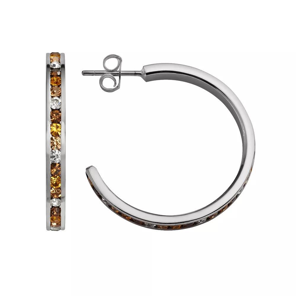 Traditions Jewelry Company Sterling Silver Yellow & White Crystal Hoop Earrings, Womens Product Image