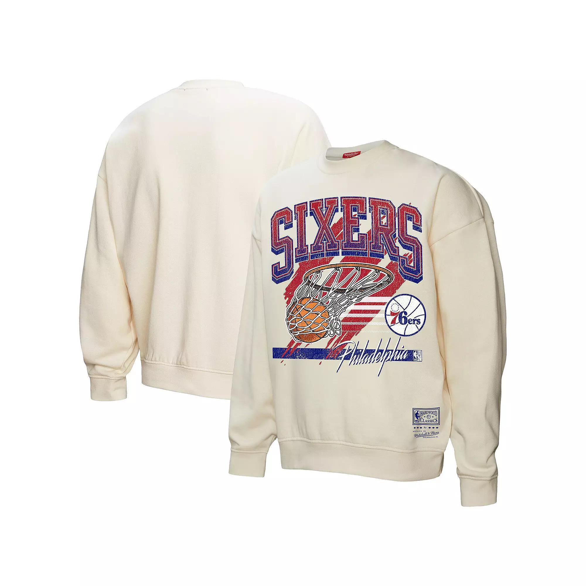 Women's Mitchell & Ness Cream Philadelphia 76ers Brush Bucket Pullover Sweatshirt, Size: Large, 76r Beige Product Image